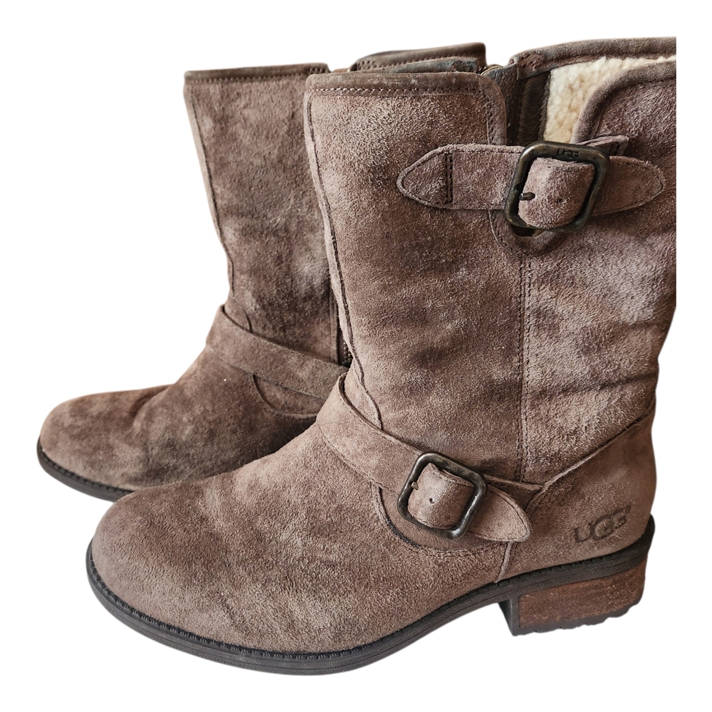 UGG Chaney Mid Calf Suede Moto Women's Brown Boots Size 7.5
